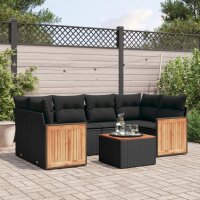 vidaXL 7-tlg. Garten-Sofagarnitur mit Kissen Schwarz Poly Rattan