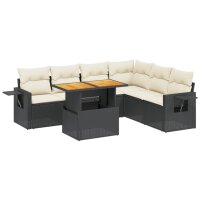 vidaXL 7-tlg. Garten-Sofagarnitur mit Kissen Schwarz Poly Rattan