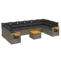 vidaXL 11-tlg. Garten-Sofagarnitur mit Kissen Grau Poly...