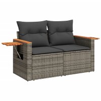 vidaXL 10-tlg. Garten-Sofagarnitur mit Kissen Grau Poly Rattan