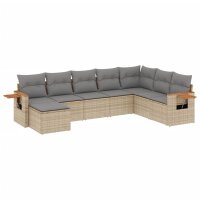 vidaXL 8-tlg. Garten-Sofagarnitur mit Kissen Beige Poly Rattan