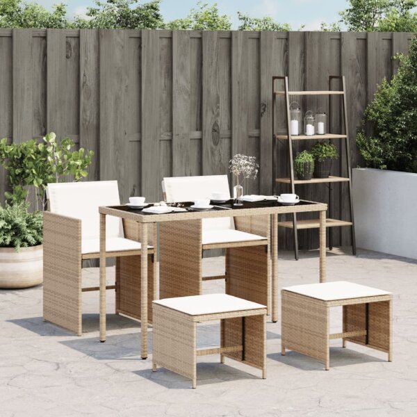 vidaXL 5-tlg. Garten-Essgruppe mit Kissen Beige Poly Rattan