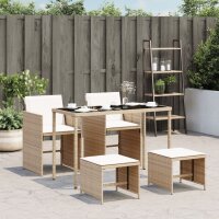 vidaXL 5-tlg. Garten-Essgruppe mit Kissen Beige Poly Rattan