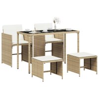 vidaXL 5-tlg. Garten-Essgruppe mit Kissen Beige Poly Rattan