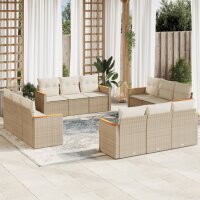 vidaXL 12-tlg. Garten-Sofagarnitur mit Kissen Beige Poly...