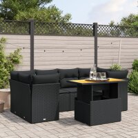 vidaXL 7-tlg. Garten-Sofagarnitur mit Kissen Schwarz Poly Rattan