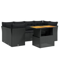 vidaXL 7-tlg. Garten-Sofagarnitur mit Kissen Schwarz Poly Rattan