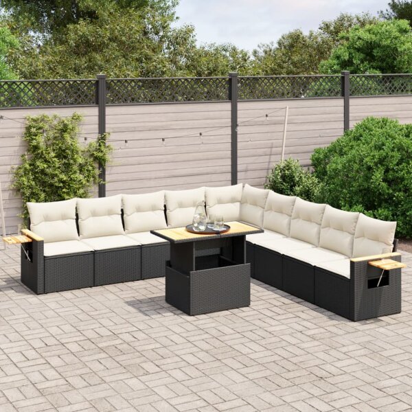 vidaXL 11-tlg. Garten-Sofagarnitur mit Kissen Schwarz Poly Rattan