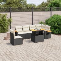 vidaXL 7-tlg. Garten-Sofagarnitur mit Kissen Schwarz Poly Rattan