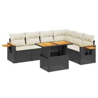 vidaXL 7-tlg. Garten-Sofagarnitur mit Kissen Schwarz Poly Rattan