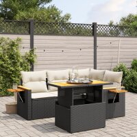 vidaXL 5-tlg. Garten-Sofagarnitur mit Kissen Schwarz Poly Rattan