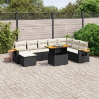 vidaXL 8-tlg. Garten-Sofagarnitur mit Kissen Schwarz Poly Rattan