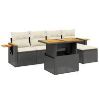 vidaXL 6-tlg. Garten-Sofagarnitur mit Kissen Schwarz Poly Rattan