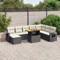 vidaXL 9-tlg. Garten-Sofagarnitur mit Kissen Schwarz Poly Rattan