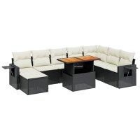 vidaXL 9-tlg. Garten-Sofagarnitur mit Kissen Schwarz Poly Rattan