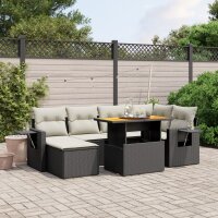 vidaXL 7-tlg. Garten-Sofagarnitur mit Kissen Schwarz Poly Rattan