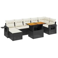 vidaXL 8-tlg. Garten-Sofagarnitur mit Kissen Schwarz Poly Rattan