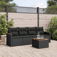 vidaXL 5-tlg. Garten-Sofagarnitur mit Kissen Schwarz Poly Rattan