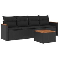 vidaXL 5-tlg. Garten-Sofagarnitur mit Kissen Schwarz Poly Rattan