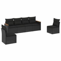 vidaXL 6-tlg. Garten-Sofagarnitur mit Kissen Schwarz Poly Rattan