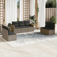 vidaXL 7-tlg. Garten-Sofagarnitur mit Kissen Grau Poly Rattan