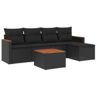 vidaXL 6-tlg. Garten-Sofagarnitur mit Kissen Schwarz Poly Rattan