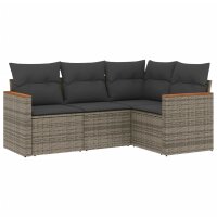 vidaXL 4-tlg. Garten-Sofagarnitur mit Kissen Grau Poly Rattan