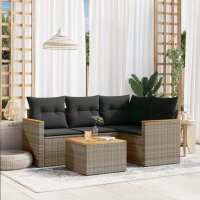 vidaXL 5-tlg. Garten-Sofagarnitur mit Kissen Grau Poly Rattan