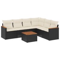 vidaXL 7-tlg. Garten-Sofagarnitur mit Kissen Schwarz Poly Rattan