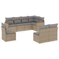 vidaXL 8-tlg. Garten-Sofagarnitur mit Kissen Beige Poly Rattan