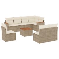 vidaXL 9-tlg. Garten-Sofagarnitur mit Kissen Beige Poly Rattan