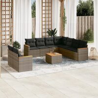 vidaXL 10-tlg. Garten-Sofagarnitur mit Kissen Grau Poly...