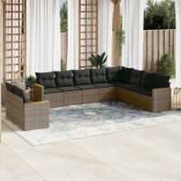 vidaXL 10-tlg. Garten-Sofagarnitur mit Kissen Grau Poly...