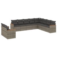 vidaXL 10-tlg. Garten-Sofagarnitur mit Kissen Grau Poly...