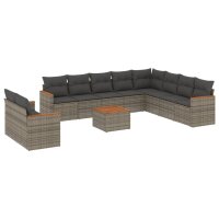 vidaXL 11-tlg. Garten-Sofagarnitur mit Kissen Grau Poly Rattan