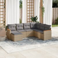 vidaXL 7-tlg. Garten-Sofagarnitur mit Kissen Beige Poly...