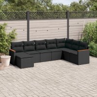 vidaXL 8-tlg. Garten-Sofagarnitur mit Kissen Schwarz Poly Rattan