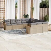 vidaXL 11-tlg. Garten-Sofagarnitur mit Kissen Beige Poly...