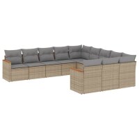 vidaXL 11-tlg. Garten-Sofagarnitur mit Kissen Beige Poly...