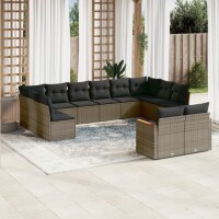 vidaXL 12-tlg. Garten-Sofagarnitur mit Kissen Grau Poly Rattan