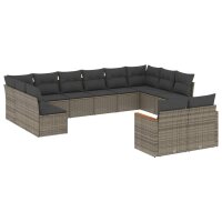 vidaXL 12-tlg. Garten-Sofagarnitur mit Kissen Grau Poly Rattan