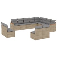 vidaXL 12-tlg. Garten-Sofagarnitur mit Kissen Beige Poly...