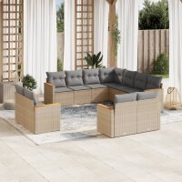 vidaXL 11-tlg. Garten-Sofagarnitur mit Kissen Beige Poly...