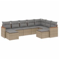 vidaXL 9-tlg. Garten-Sofagarnitur mit Kissen Beige Poly Rattan