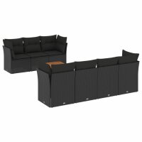 vidaXL 6-tlg. Garten-Sofagarnitur mit Kissen Schwarz Poly Rattan