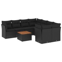 vidaXL 9-tlg. Garten-Sofagarnitur mit Kissen Schwarz Poly Rattan