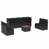 vidaXL 9-tlg. Garten-Sofagarnitur mit Kissen Schwarz Poly Rattan