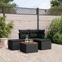 vidaXL 5-tlg. Garten-Sofagarnitur mit Kissen Schwarz Poly Rattan