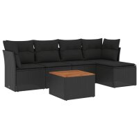 vidaXL 6-tlg. Garten-Sofagarnitur mit Kissen Schwarz Poly Rattan