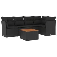 vidaXL 6-tlg. Garten-Sofagarnitur mit Kissen Schwarz Poly Rattan